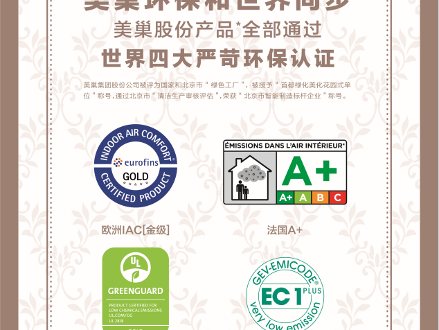 美巢集團股份產品全部通過世界四大嚴苛環(huán)保認證